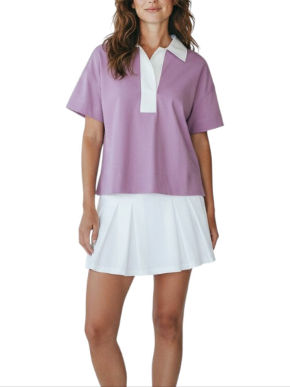 EVERLANE The Retro Jersey Polo Shirt Sz S Mauve Boxy Preppy Tenniscore Retro NWT